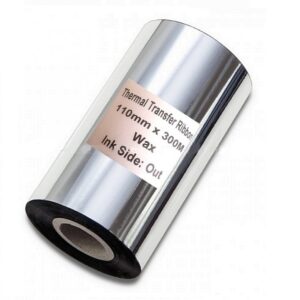 وکس WAX 110MM-300M سایز عرض 11cm و طول300 متر از نوع کاربن وکس(WAX) هستند و مناسب انواع لیبل های کاغذی و لیبل پرینترهای با مخزن بزرگ